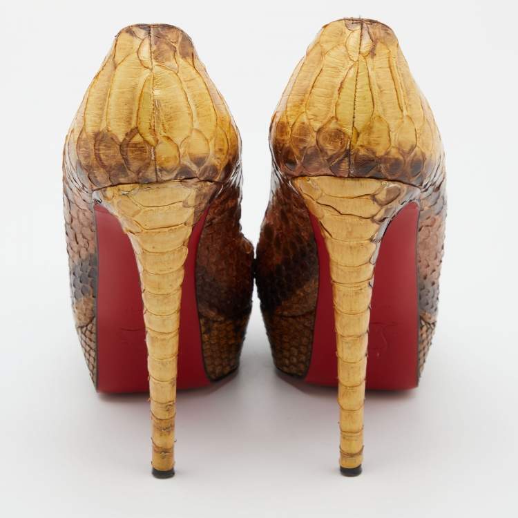 Pre Owned Christian Louboutin Yellow/Brown Python Bianca Pumps Size 39