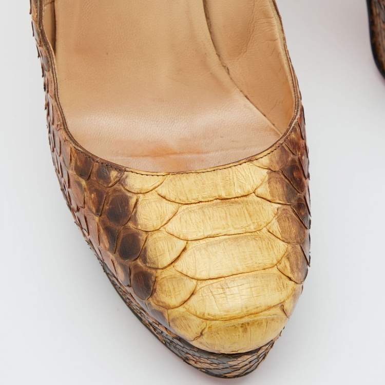 Pre Owned Christian Louboutin Yellow/Brown Python Bianca Pumps Size 39