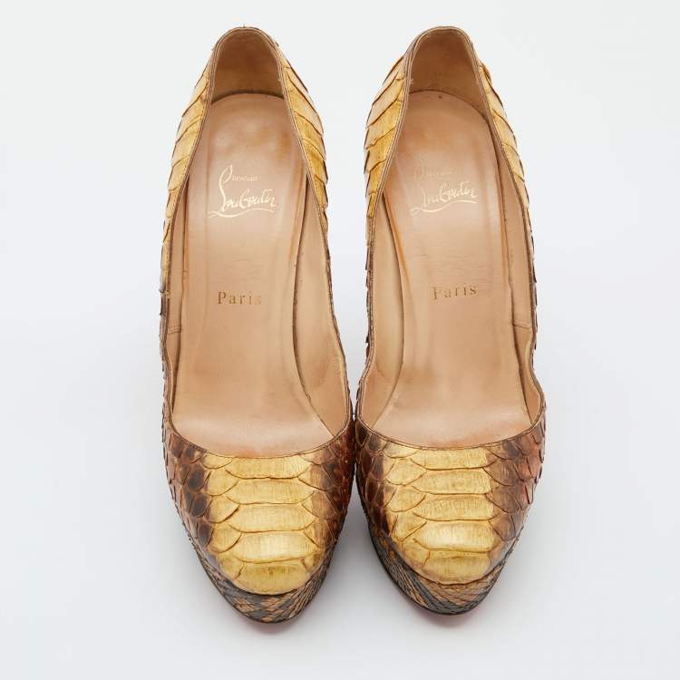 Pre Owned Christian Louboutin Yellow/Brown Python Bianca Pumps Size 39