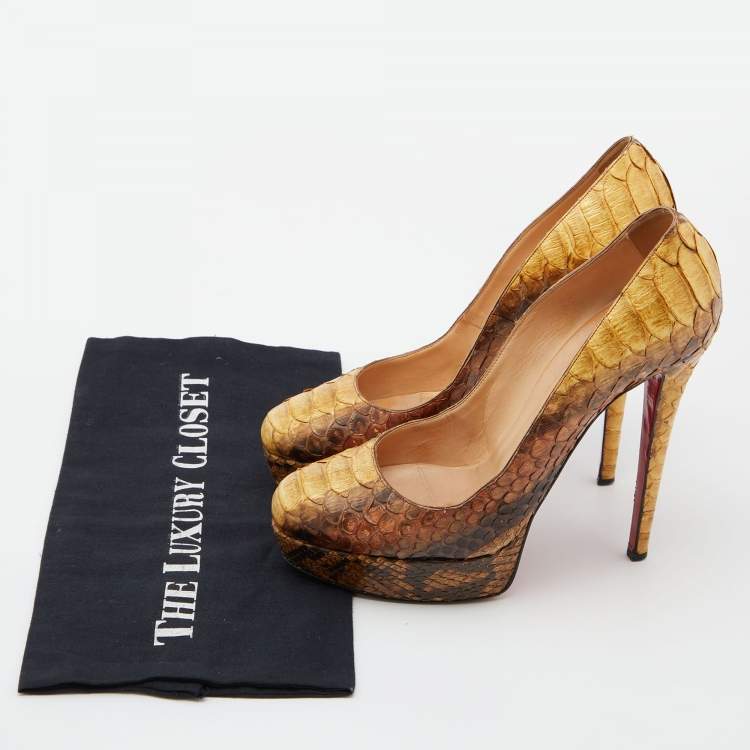 Pre Owned Christian Louboutin Yellow/Brown Python Bianca Pumps Size 39