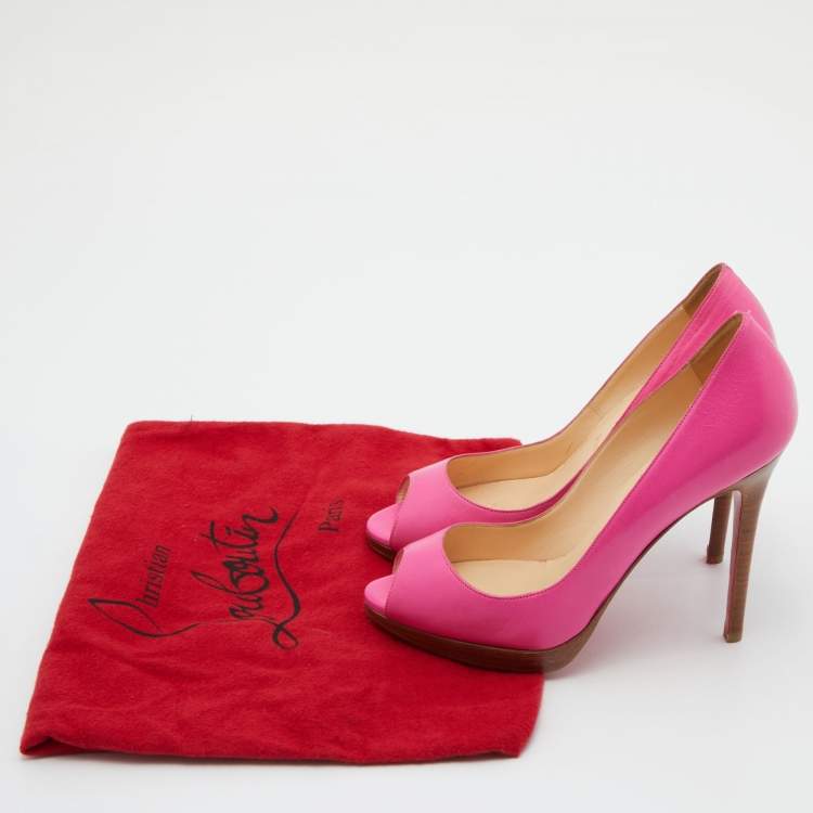 Pre Owned Christian Louboutin Pink Leather Peep Toe Platform Pumps Size 37