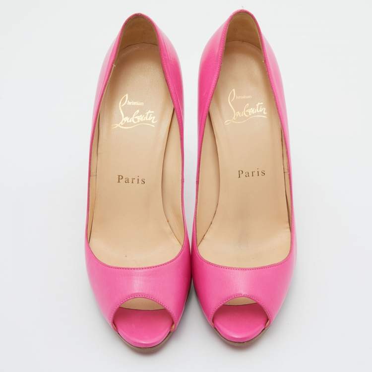 Pre Owned Christian Louboutin Pink Leather Peep Toe Platform Pumps Size 37
