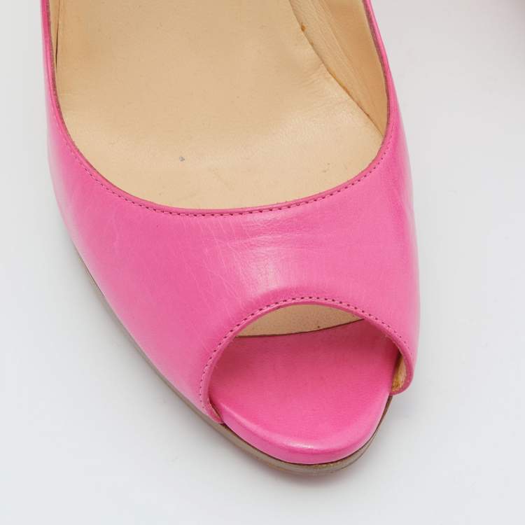 Pre Owned Christian Louboutin Pink Leather Peep Toe Platform Pumps Size 37