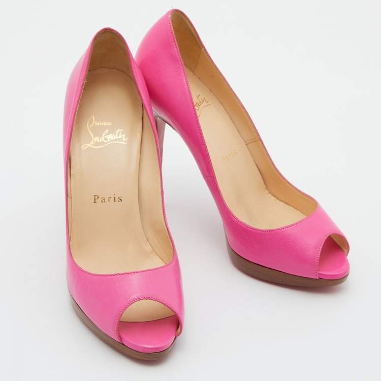 Pre Owned Christian Louboutin Pink Leather Peep Toe Platform Pumps Size 37