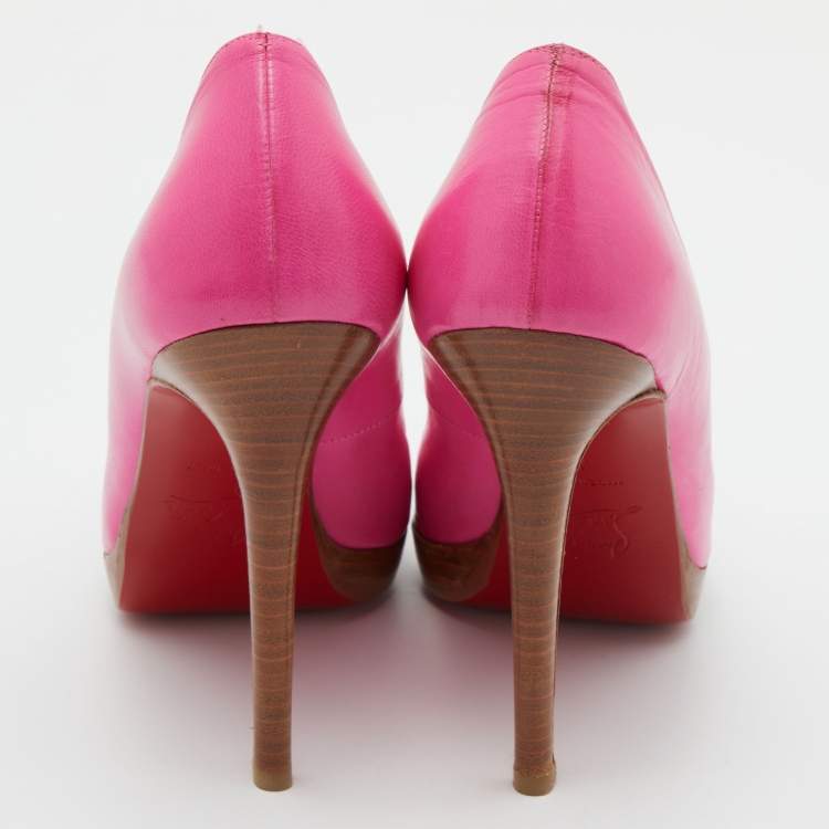 Pre Owned Christian Louboutin Pink Leather Peep Toe Platform Pumps Size 37