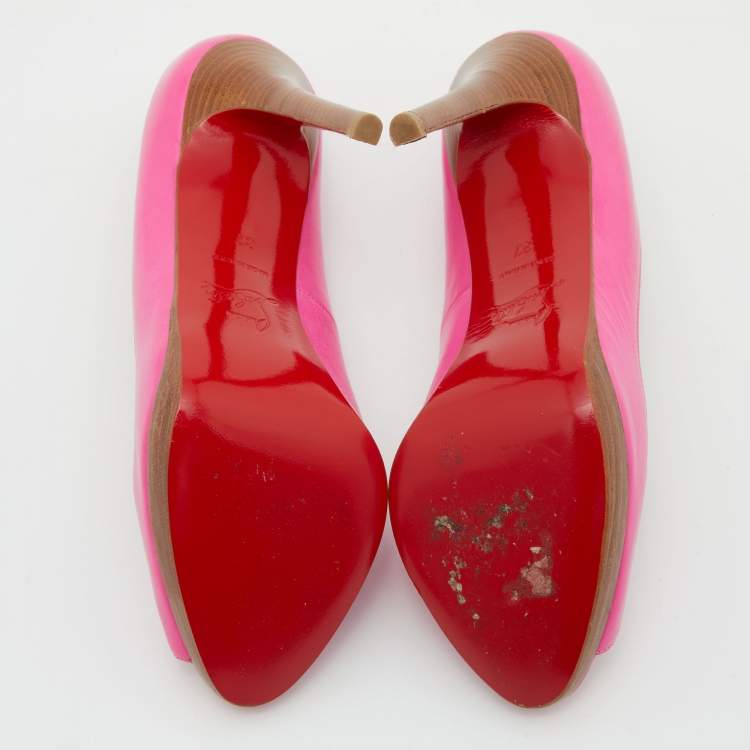 Pre Owned Christian Louboutin Pink Leather Peep Toe Platform Pumps Size 37
