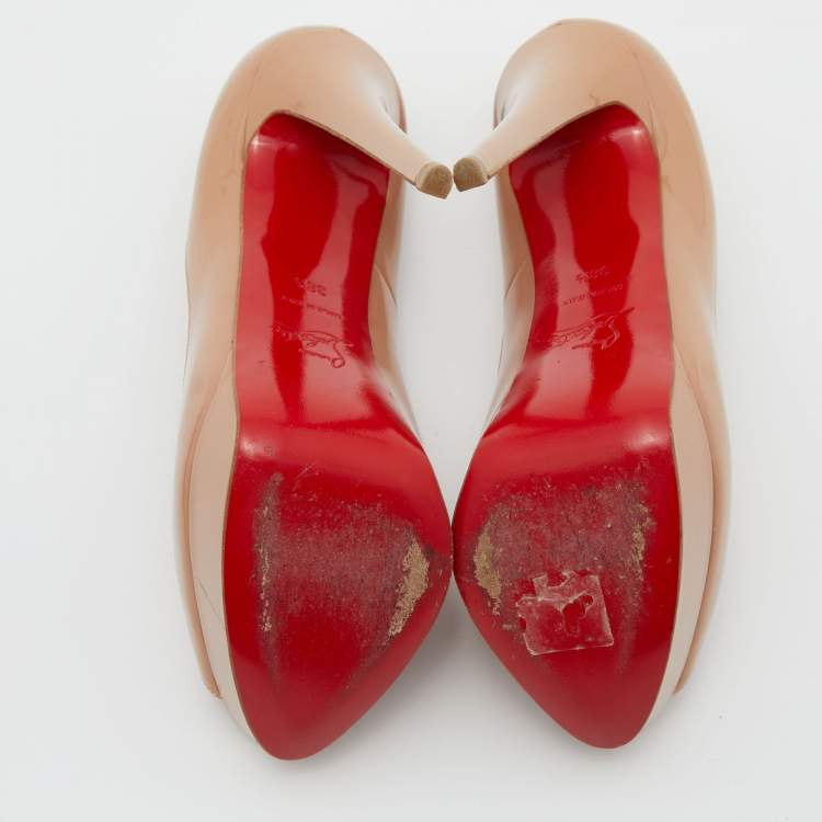 مملوكة مسبقًا Christian Louboutin Beige Patent Leather Lady Peep Pumps Size 38.5