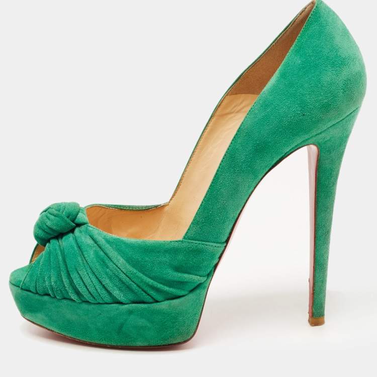 Pre Owned Christian Louboutin Suede Jenny Knot Peep Toe Platform Pumps Size 38.5
