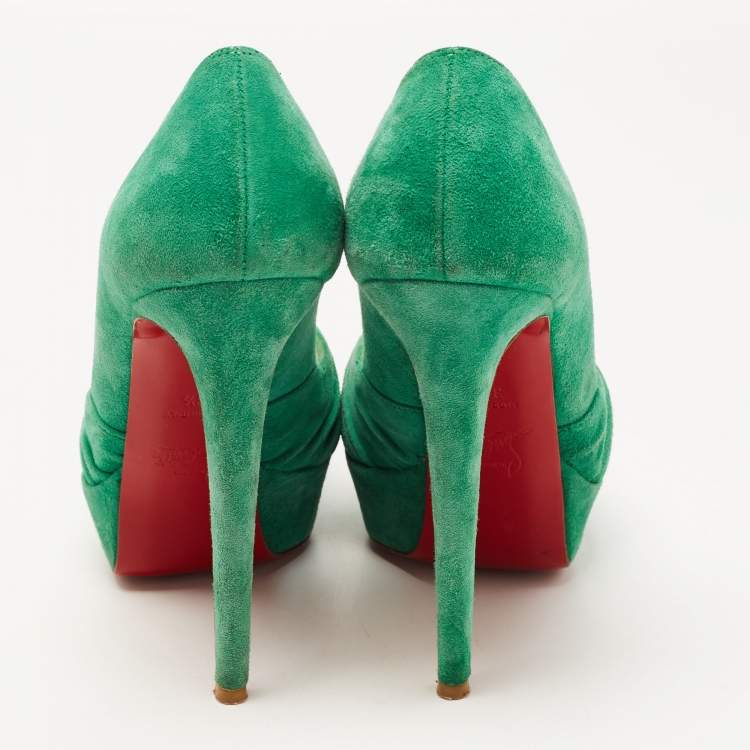 Pre Owned Christian Louboutin Suede Jenny Knot Peep Toe Platform Pumps Size 38.5