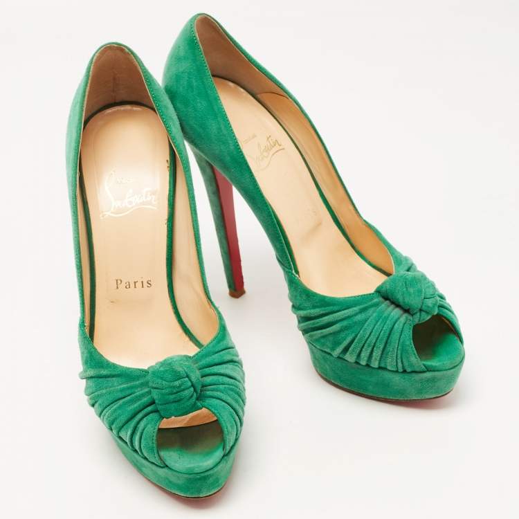 Pre Owned Christian Louboutin Suede Jenny Knot Peep Toe Platform Pumps Size 38.5