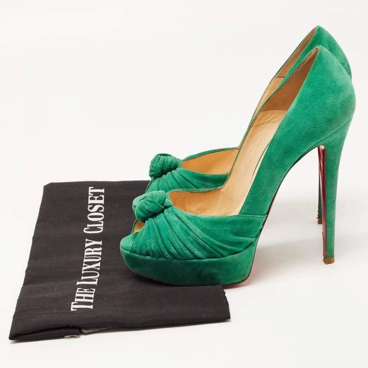 Pre Owned Christian Louboutin Suede Jenny Knot Peep Toe Platform Pumps Size 38.5