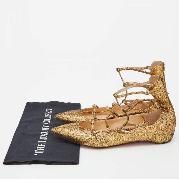 مملوكة مسبقًا Christian Louboutin Gold Glitter Leather Toerless Muse Cage Ballet Flats Size 39
