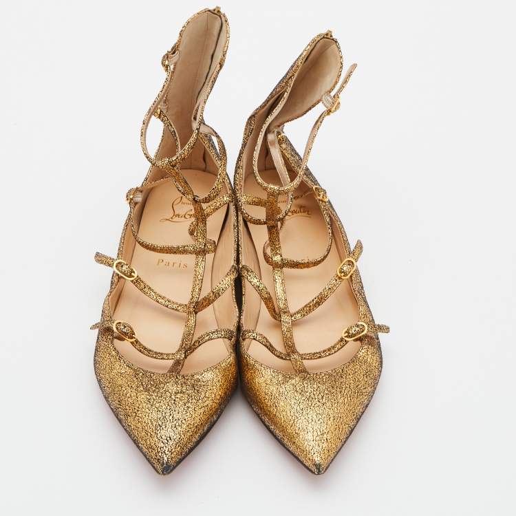 مملوكة مسبقًا Christian Louboutin Gold Glitter Leather Toerless Muse Cage Ballet Flats Size 39