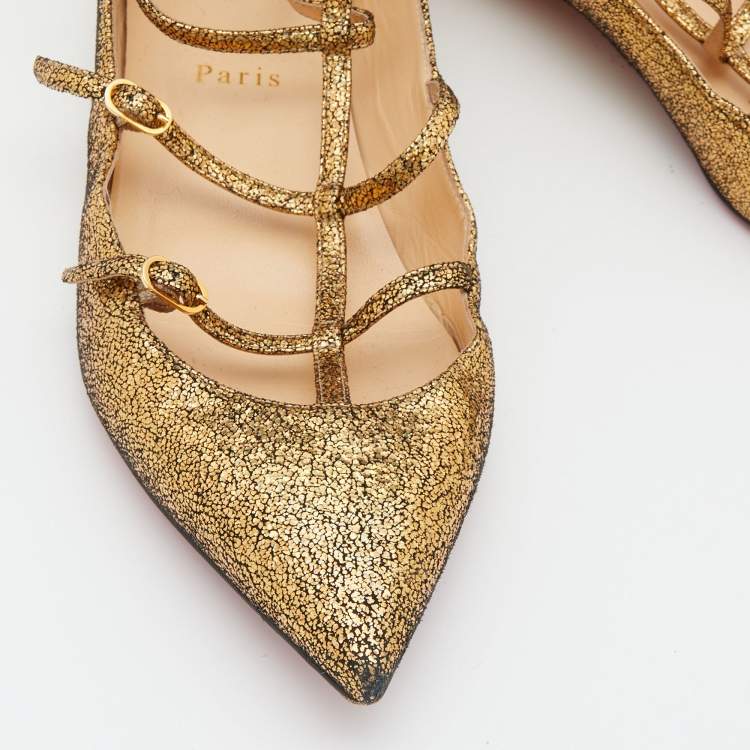 مملوكة مسبقًا Christian Louboutin Gold Glitter Leather Toerless Muse Cage Ballet Flats Size 39