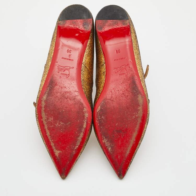 مملوكة مسبقًا Christian Louboutin Gold Glitter Leather Toerless Muse Cage Ballet Flats Size 39