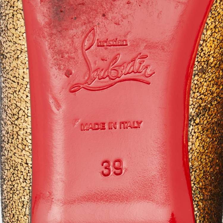 مملوكة مسبقًا Christian Louboutin Gold Glitter Leather Toerless Muse Cage Ballet Flats Size 39