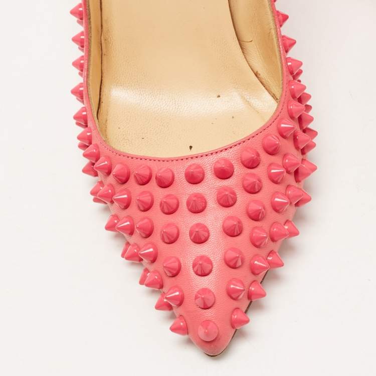 مملوكة مسبقًا Christian Louboutin Pink Leather Pigalle Spikes Pumps Size 37 