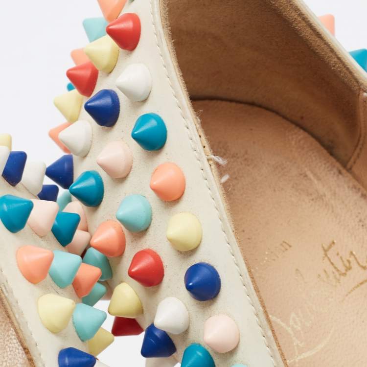 Pre Owned Christian Louboutin White Leather Flo Spike Pumps Size 37.5