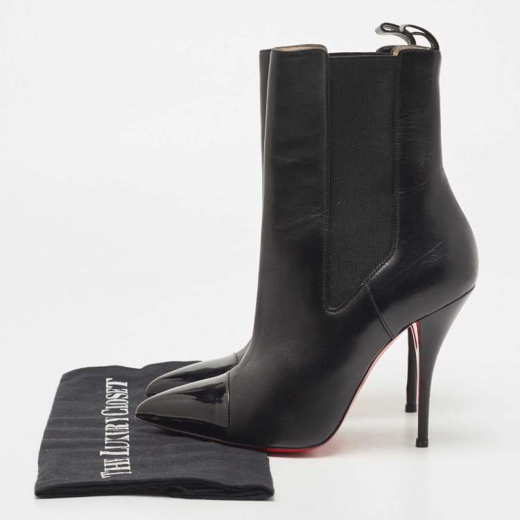 مملوكة مسبقًا Christian Louboutin Black Leather and Patent Tuscon Booties Size 38