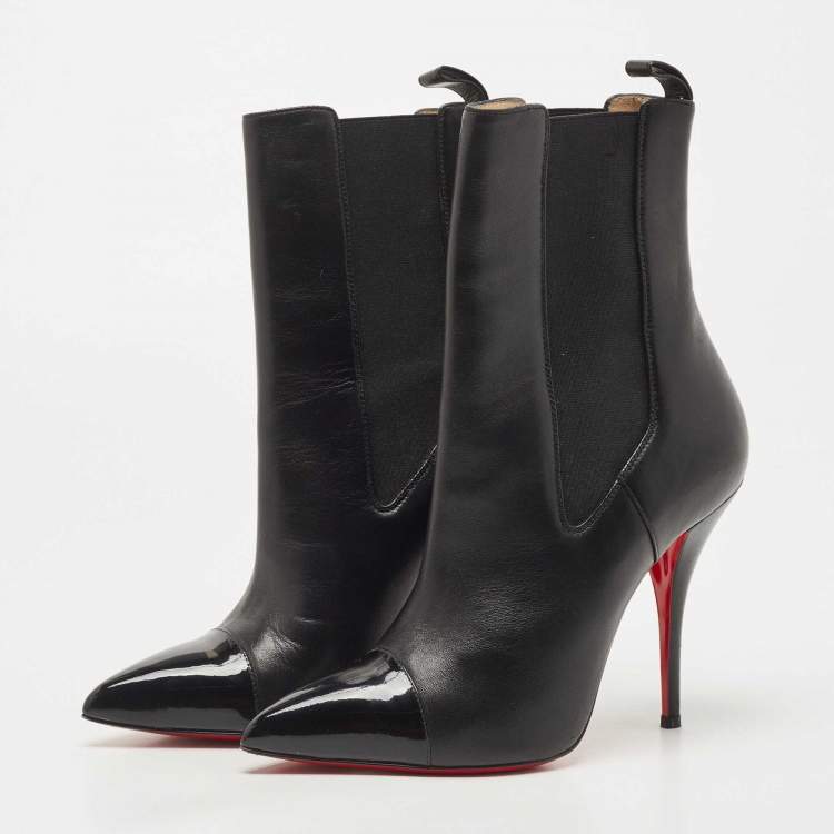 مملوكة مسبقًا Christian Louboutin Black Leather and Patent Tuscon Booties Size 38