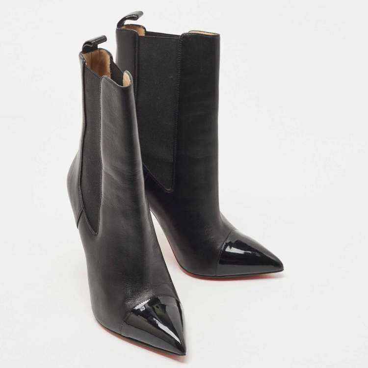 مملوكة مسبقًا Christian Louboutin Black Leather and Patent Tuscon Booties Size 38