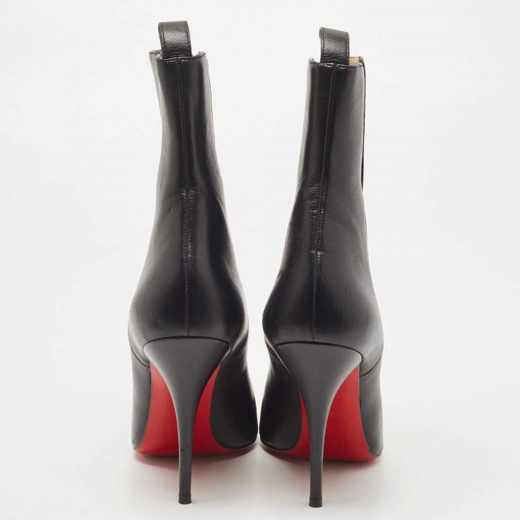 مملوكة مسبقًا Christian Louboutin Black Leather and Patent Tuscon Booties Size 38