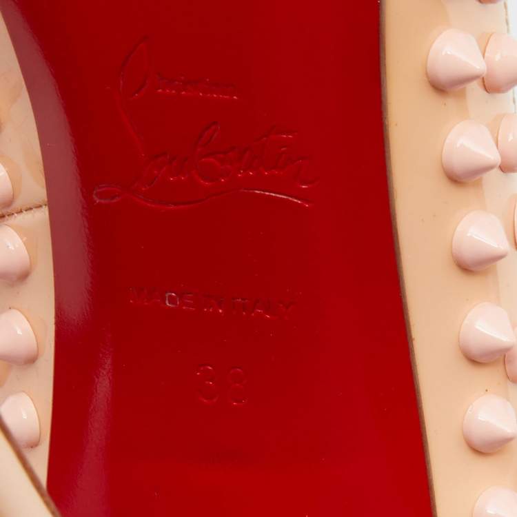 Pre Owned Christian Louboutin Peach Patent Leather Pigalle Spikes Pointed Toe Pumps Size 38