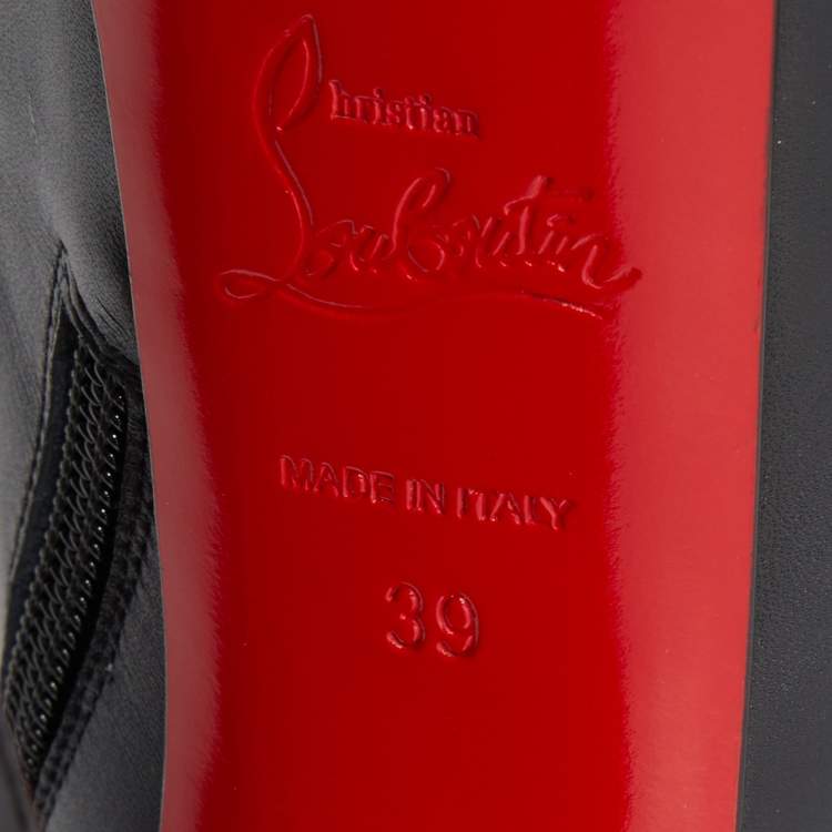 Pre Owned Christian Louboutin Black Leather Recouzetta Peep Toe Platform Booties Size 39