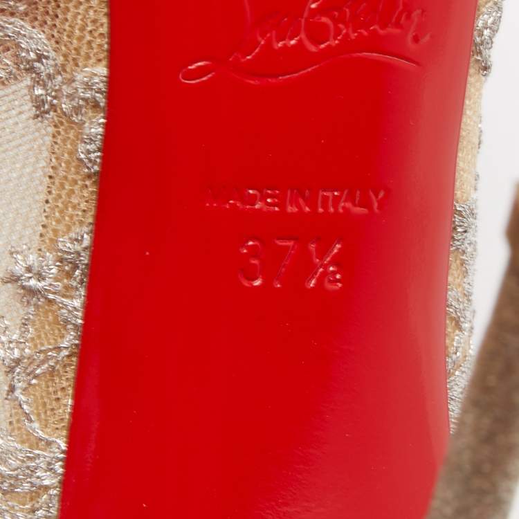 Pre Owned Christian Louboutin Silver Lace and Glitter Pigalle Follies Pumps Size 37.5