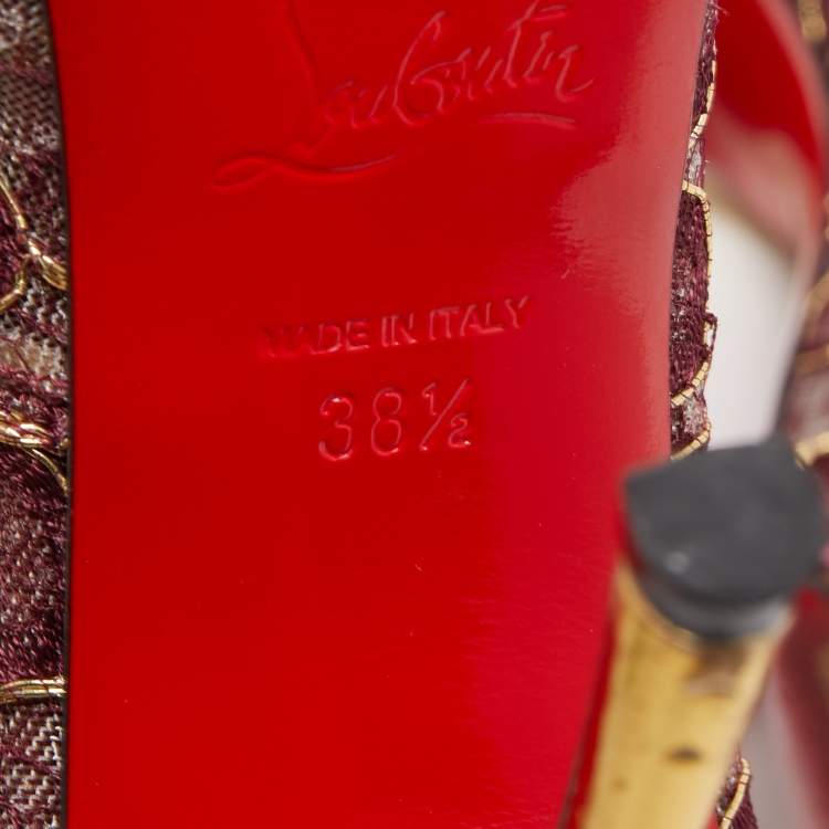 مملوكة مسبقًا Christian Louboutin Burgundy Suede and Floral Lace Ankle Booties Size 38.5