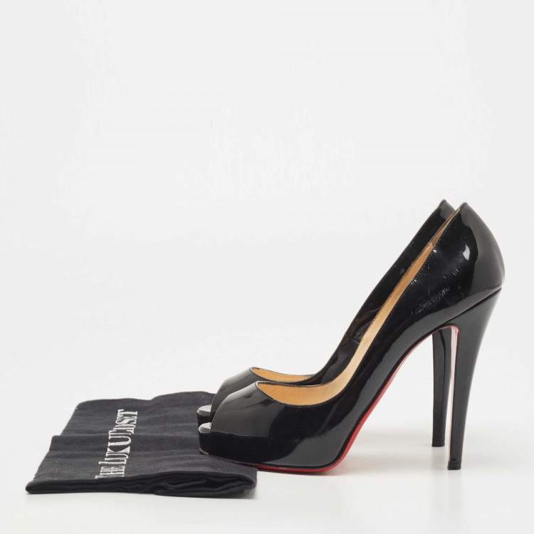 Pre Owned Christian Louboutin Black Patent Very Prive Pumps Size 38