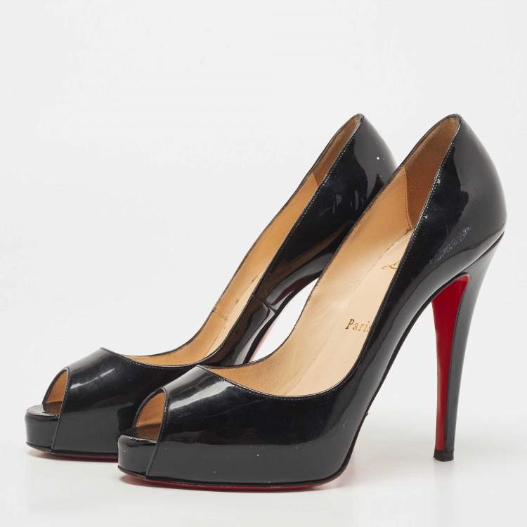Pre Owned Christian Louboutin Black Patent Very Prive Pumps Size 38