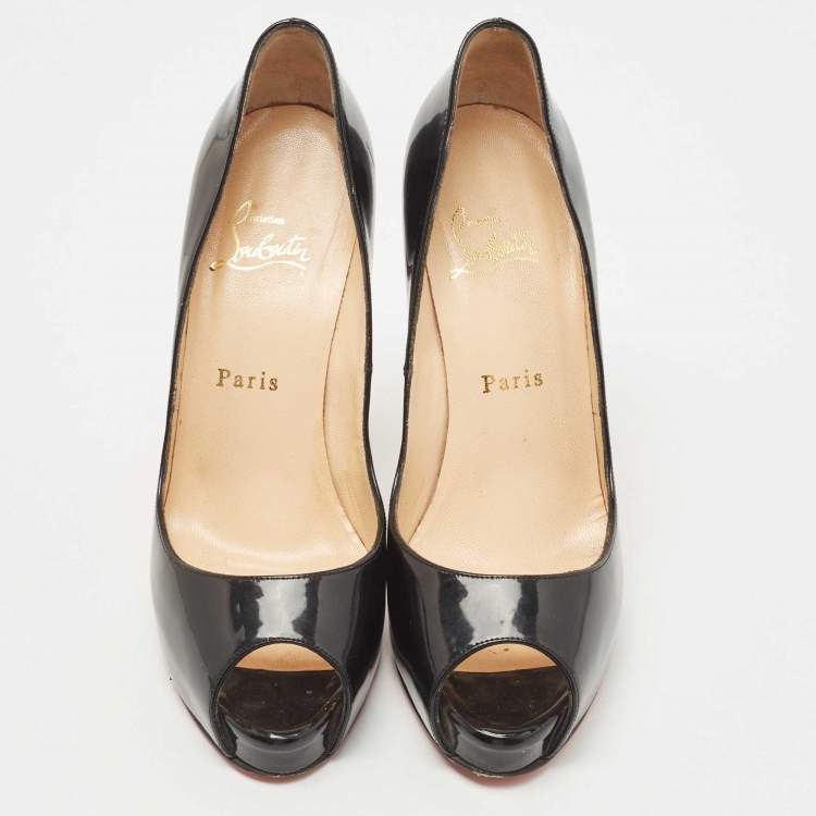 Pre Owned Christian Louboutin Black Patent Very Prive Pumps Size 38