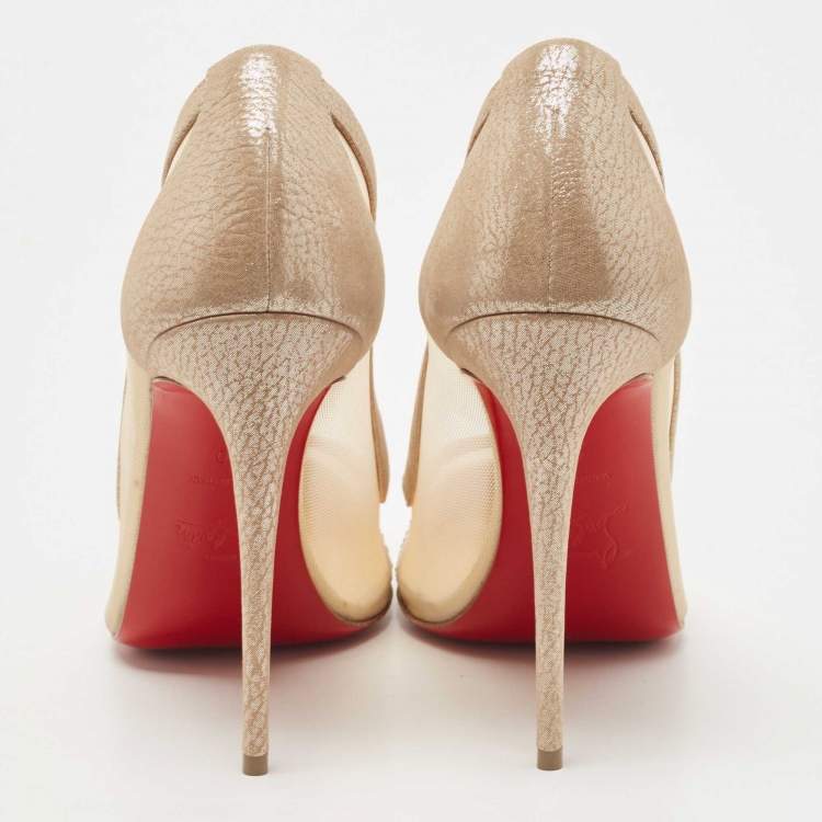 Pre Owned Christian Louboutin Beige Nubuck Leather And Mesh Crystal Embellished Galativi Pumps Size 40