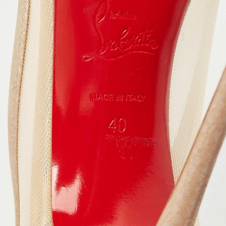 Pre Owned Christian Louboutin Beige Nubuck Leather And Mesh Crystal Embellished Galativi Pumps Size 40