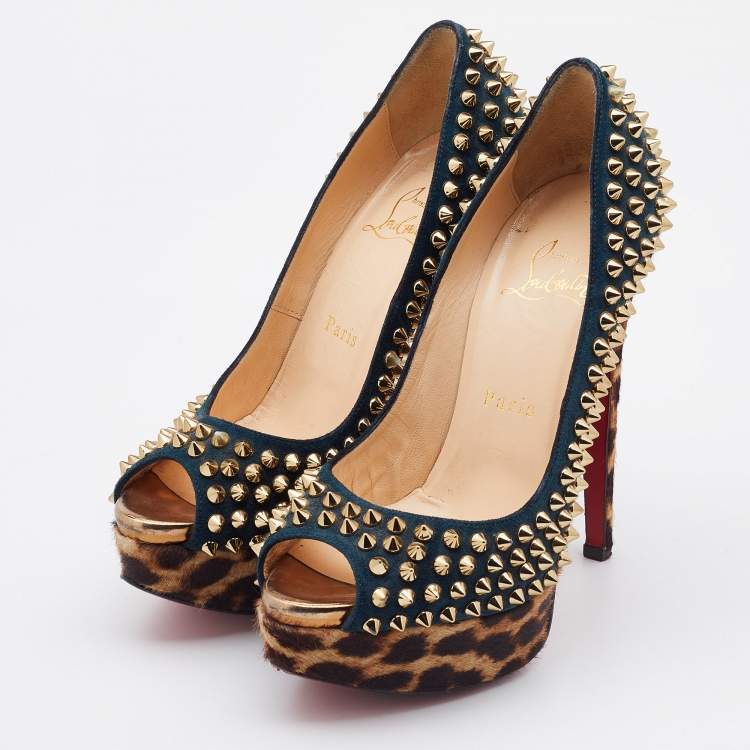 Christian Louboutin Multicolor Suede and Calfhair Lady Peep-Toe 