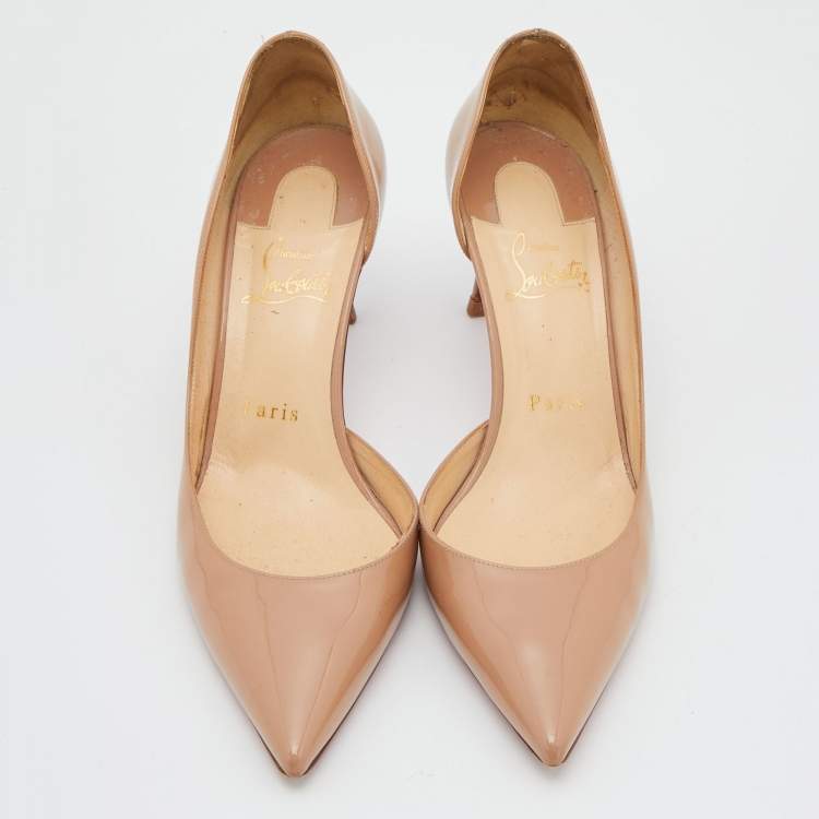 Pre Owned Christian Louboutin Nude Patent Leather Iriza D'orsay Pumps Size 37.5