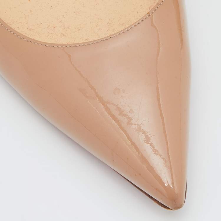 Pre Owned Christian Louboutin Nude Patent Leather Iriza D'orsay Pumps Size 37.5