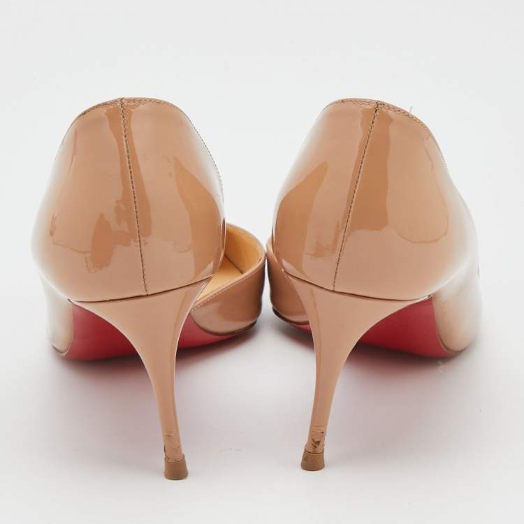 Pre Owned Christian Louboutin Nude Patent Leather Iriza D'orsay Pumps Size 37.5