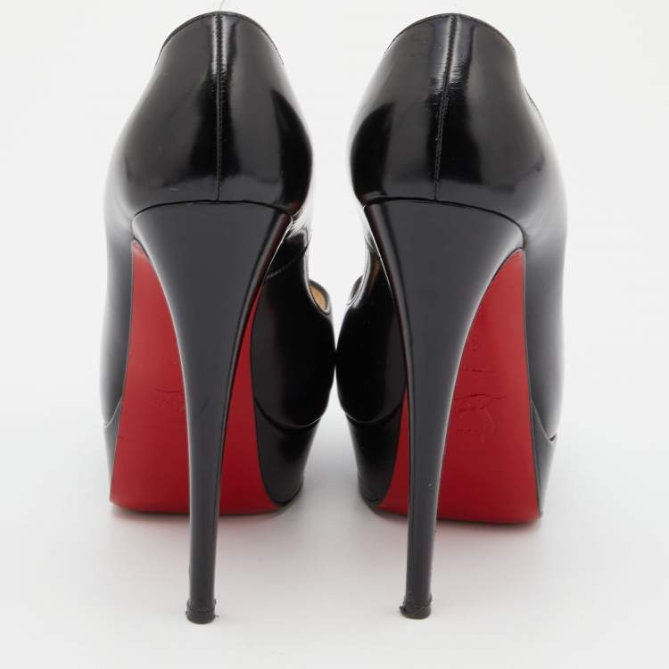 Pre Owned Christian Louboutin Black Patent Leather Lady Peep Pumps Size 36.5