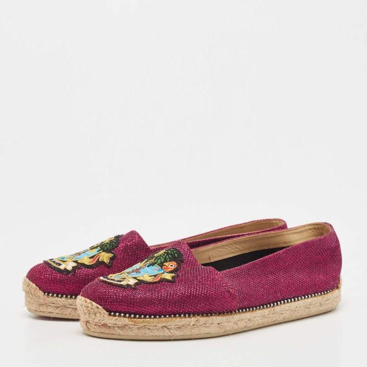 مملوكة مسبقًا Christian Louboutin Metallic Pink Lurex Fabric Cario Loubi Espadrille Flats Size 37