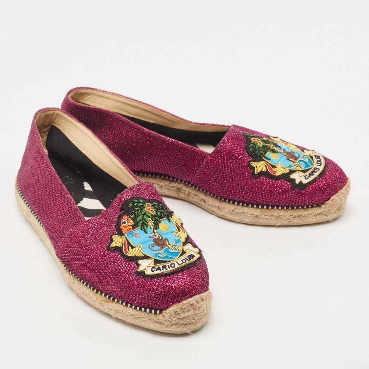 مملوكة مسبقًا Christian Louboutin Metallic Pink Lurex Fabric Cario Loubi Espadrille Flats Size 37