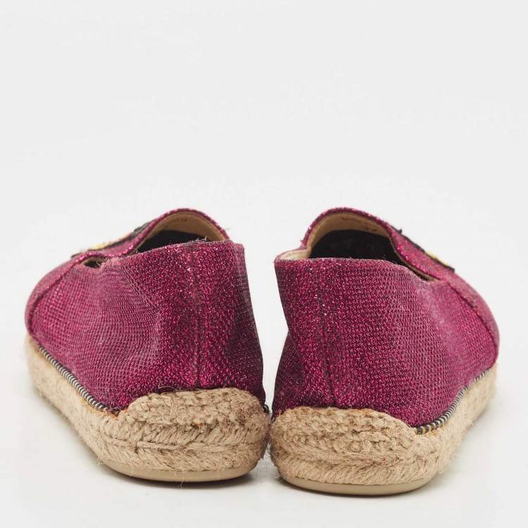 مملوكة مسبقًا Christian Louboutin Metallic Pink Lurex Fabric Cario Loubi Espadrille Flats Size 37