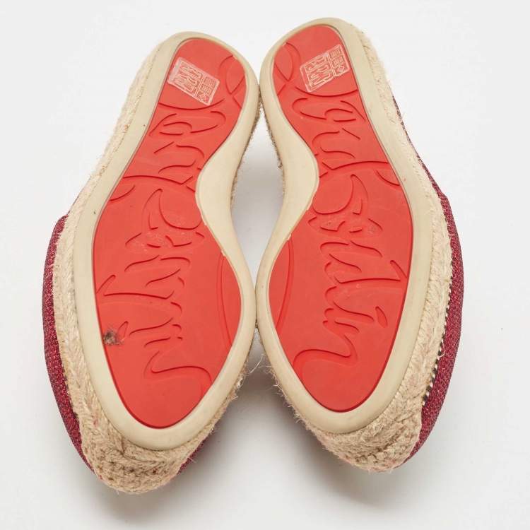 مملوكة مسبقًا Christian Louboutin Metallic Pink Lurex Fabric Cario Loubi Espadrille Flats Size 37