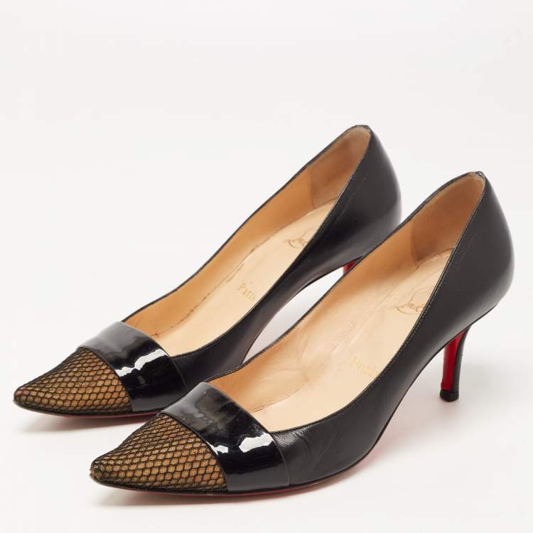 Christian Louboutin Black Leather and Mesh Cap Toe Pumps Size 38 Christian Louboutin TLC