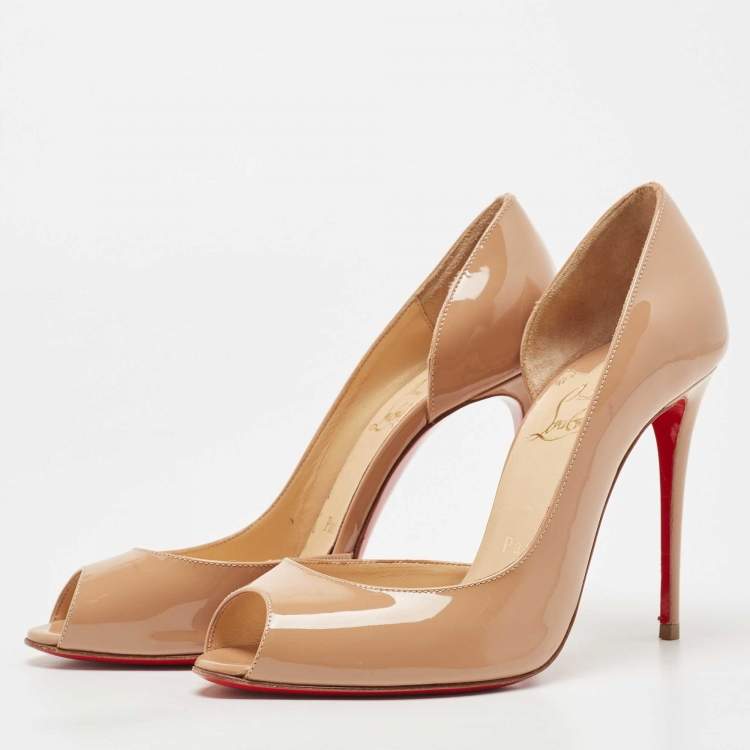 Pre Owned Christian Louboutin Beige Patent Leather Demi You Pumps Size 36.5