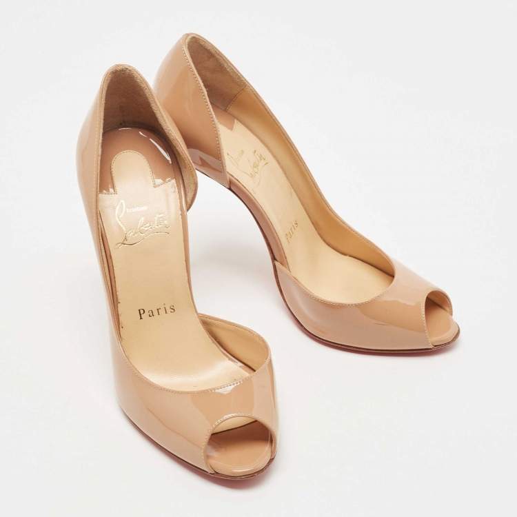 Pre Owned Christian Louboutin Beige Patent Leather Demi You Pumps Size 36.5