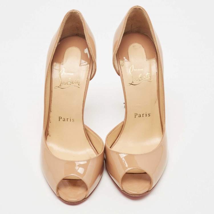 Pre Owned Christian Louboutin Beige Patent Leather Demi You Pumps Size 36.5