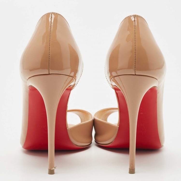 Pre Owned Christian Louboutin Beige Patent Leather Demi You Pumps Size 36.5