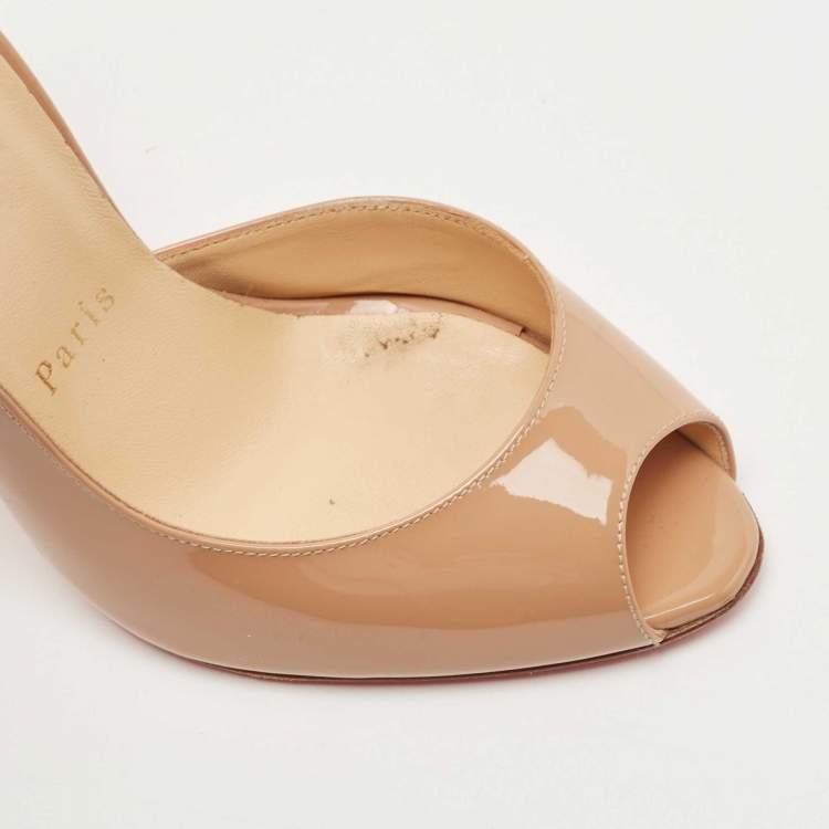 Pre Owned Christian Louboutin Beige Patent Leather Demi You Pumps Size 36.5